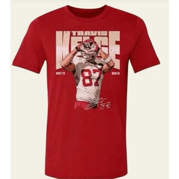 500 Level Officially Licensed Travis Kelce Heart Kansas City Chiefs T-Shirt Red - Picture 1 of 6